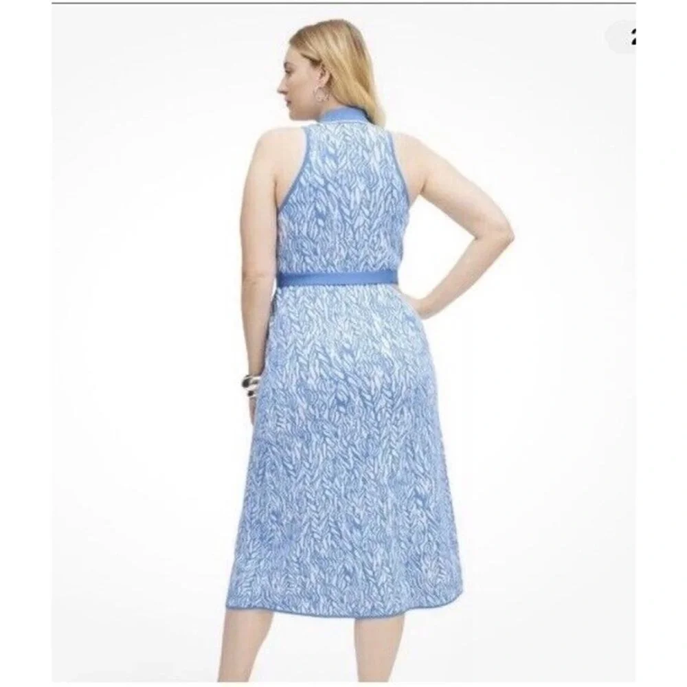 Collared Sleeveless Sea Twig Blue Midi Wrap Dress - DVF for Target XL NEW